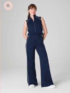 SPANX Navy Sleeveless Jumpsuit with White Piping